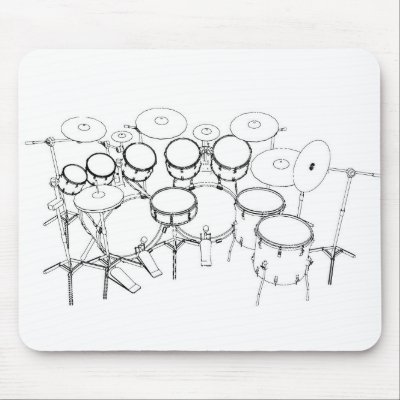 10 Piece Drum Kit: Black & White Drawing: by spiritswitchboard