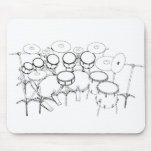 10 Piece Drum Kit: Black & White Drawing: mousepads