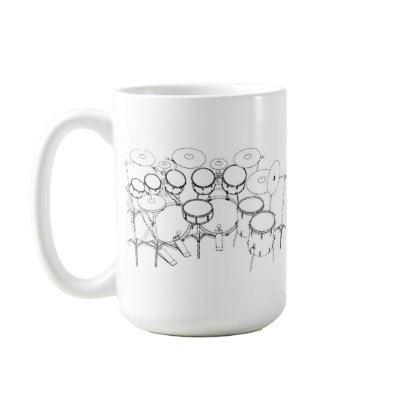 10 Piece Drum Kit: Black & White Drawing: Mugs by spiritswitchboard