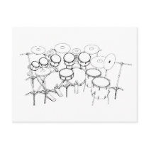 10 Piece Drum Kit: Black & White Drawing: