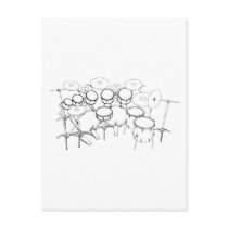 10 Piece Drum Kit: Black & White Drawing: