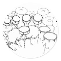 10 Piece Drum Kit: Black & White Drawing: