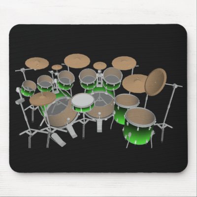 10 Piece Drum Kit: Green Gradient: Drums Mousepad by spiritswitchboard