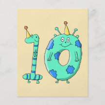 10th Birthday Cartoon, Teal Green and Blue. Flyer Design