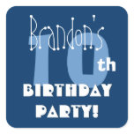10th Birthday Custom Name Navy and Baby Blue Square Stickers