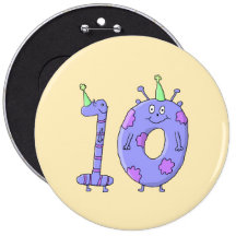 10th Birthday Party Cartoon Creatures. Pinback Buttons