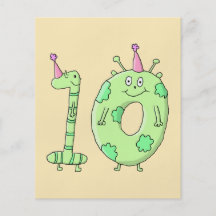 10th Birthday Party Cartoon - Green. Personalized Flyer