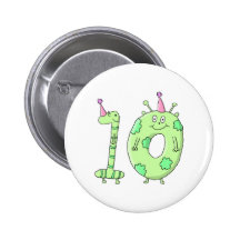 10th Birthday Party Cartoon - Green. Pin