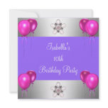 10th Birthday Party Pink Balloons Silver Purple Personalized Invite