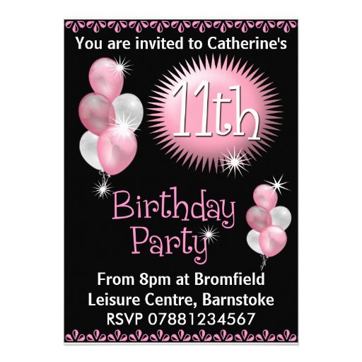 11th-birthday-party-invitation-13-cm-x-18-cm-invitation-card-zazzle