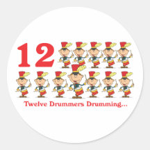 12 days twelve drummers drumming round stickers