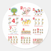 12 twelves days of christmas complete round stickers