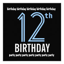 12th Birthday Party Modern Blue and Black W691 Custom Invites