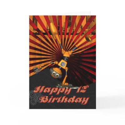 12th Birthday, Skateboard Robot Birthday Card by moonlake