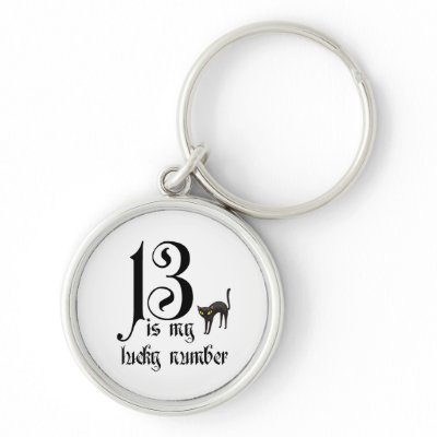 13 is my lucky number+black cat keychains by avisnoelledesigns