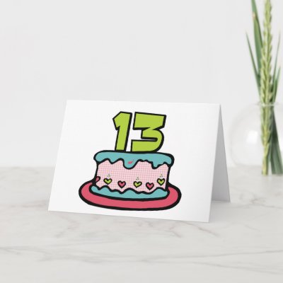 Cartoon Birthday Cake on 13 Year Old Birthday Cake Greeting Card   Zazzle Co Uk