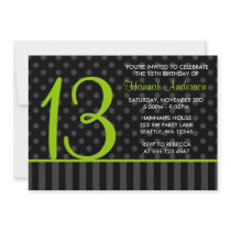 13th Birthday Lime Green Black Polka Dot Stripes
