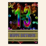 13th Birthday with rainbow bubbles and fireworks cards