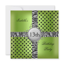 13th Teen Birthday Party Lime Green Black Zebra