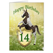 14th birthday card with a rearing horse