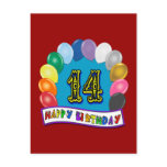 14th Birthday Gifts with Assorted Balloons Design Post Card