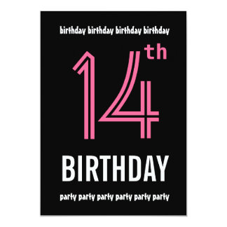 14th Birthday Card Templates 14th birthday template pink black modern 001 5x7 14th Birthday Card Templates 14th birthday template pink black modern 001 5x7