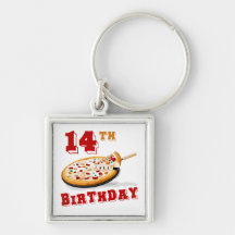 14th Birthday Pizza Party Keychain