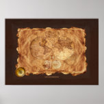 1580 Old World Map Art on Parchment-styled BG Print