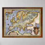 1595 Map of Europe by Abraham Ortelius Cartography Posters