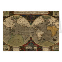 1595 Vintage World Map by Jodocus Hondius Greeting Card