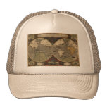 1595 Vintage World Map by Jodocus Hondius Mesh Hats