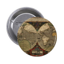 1595 Vintage World Map by Jodocus Hondius Pin