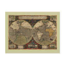 1595 Vintage World Map by Jodocus Hondius