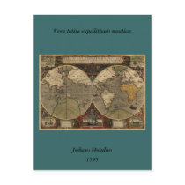 1595 Vintage World Map by Jodocus Hondius