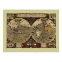 1595 Vintage World Map by Jodocus Hondius Post Cards