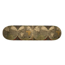 1595 Vintage World Map by Jodocus Hondius Skate Decks