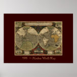 "1595 World Map of Hondius" Historic Map Print