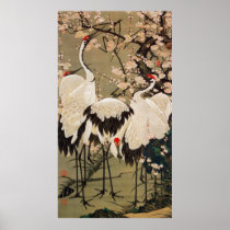 15. 梅花群鶴図, 若冲 Plum Blossoms & Cranes, Jakuchū Print
