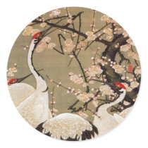15. 梅花群鶴図, 若冲 Plum Blossoms & Cranes, Jakuchū Round Stickers