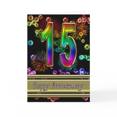 15th anniversary with fireworks and bubbles greeting card by SuperCardAnniversary