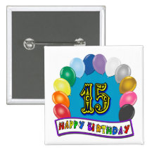 15th Birthday Gifts with Assorted Balloons Design Pins
