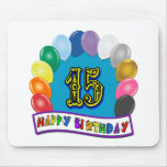 15th Birthday Gifts with Assorted Balloons Design Mouse Mat