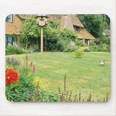 15th Century House With Herbaceous Border f Mousepad by blueyellowtube