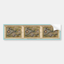 1610 Map of Cornwall, Devon, Somerset, etc... Bumper Sticker