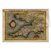 1610 Map of Cornwall, Devon, Somerset, etc... Greeting Card