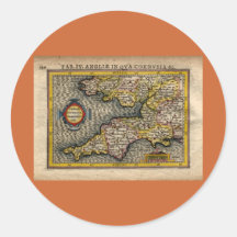 1610 Map of Cornwall, Devon, Somerset, etc... Sticker