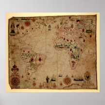 1633 Atantic Ocean Portolan Chart - Pascoal Roiz Posters