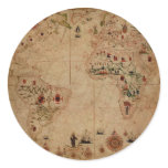 1633 Atantic Ocean Portolan Chart - Pascoal Roiz Round Stickers