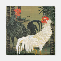 16. 棕櫚雄鶏図, 若冲 Palm Tree & Rooster, Jakuchū Refrigerator Magnets
