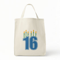 16 Birthday Candles (Blue / Green) Tote Bags